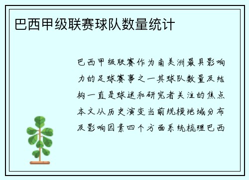 巴西甲级联赛球队数量统计